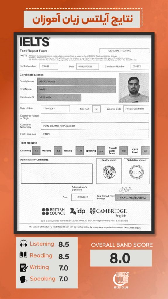 کارنامه زبان آموزان آیلتس کلاب